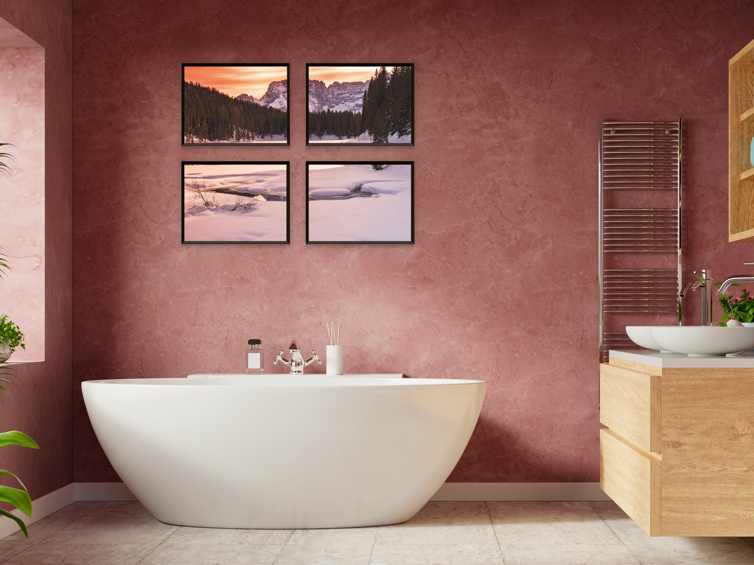 Winter Landscape - Snow - Lake - Forest - Mountains - Split Photography